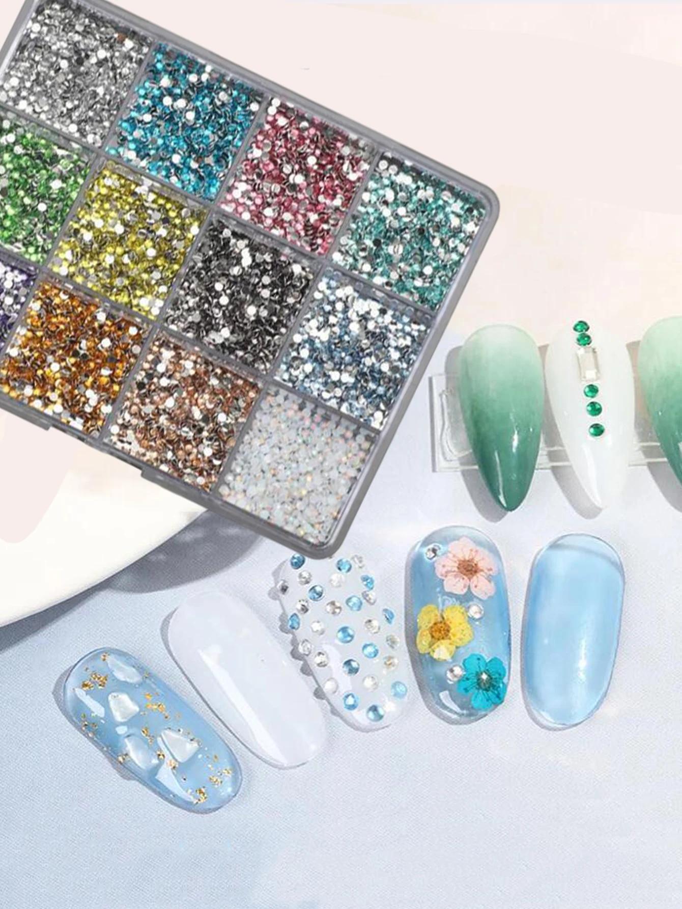 12 grilles (6000 pièces) strass pour Nail Art en résine 3D + outils 2mm diamant brillant breloques p