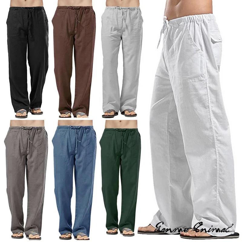 Mode hommes lin pantalons larges coréen pantalon surdimensionné sport Streetwear mâle printemps Yoga