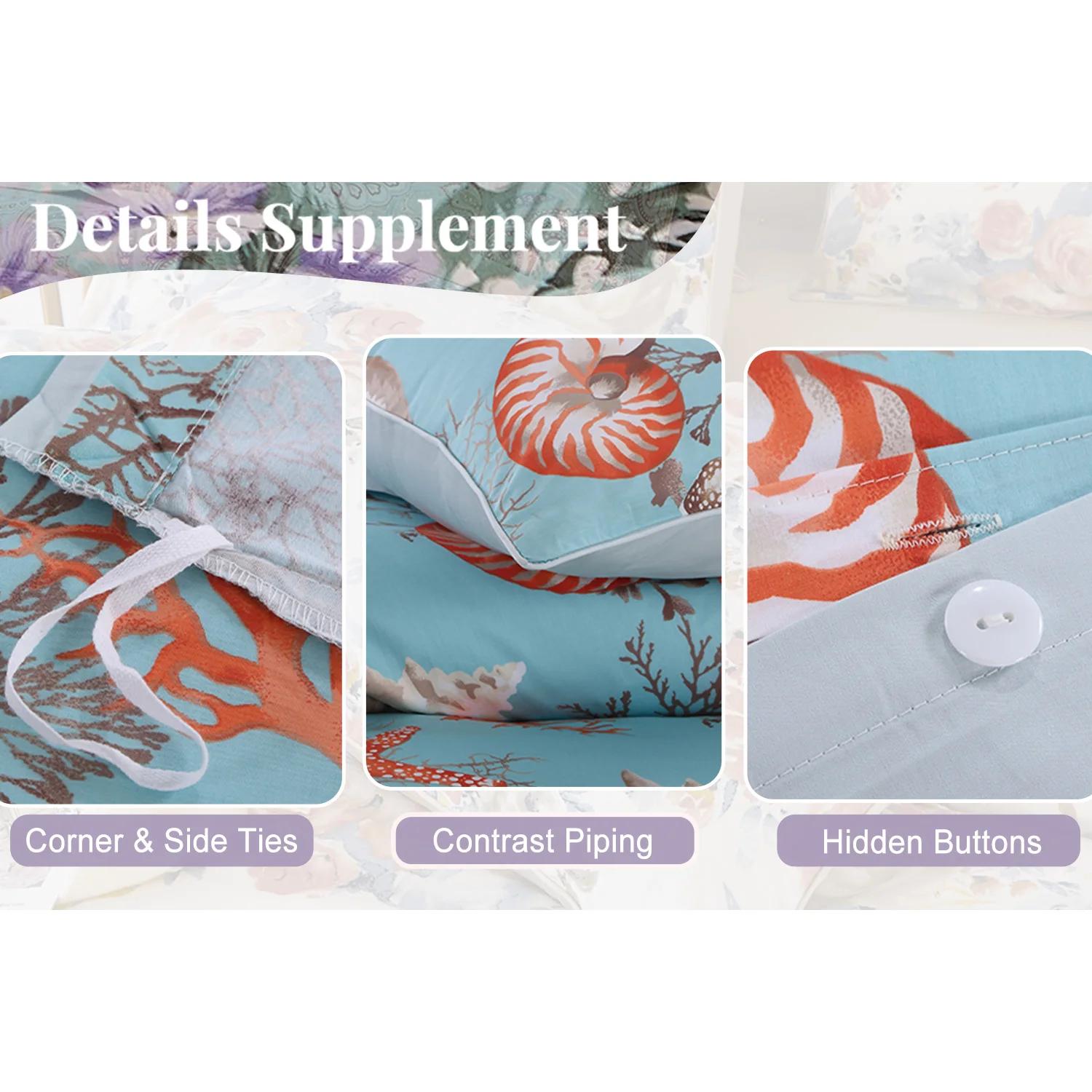 Ensemble de housse de couette 100% coton égyptien 600TC, 3 pièces, thème sous-marin bleu Vintage, do