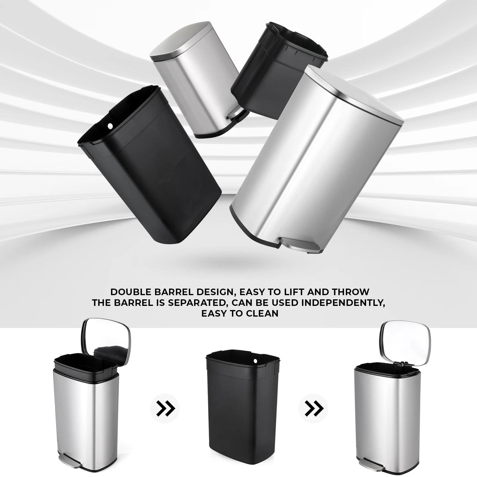 AOOU-Poubelle en acier inoxydable pour cuisine et maison, poubelle à fermeture douce, 13.2 + 1.3 gal