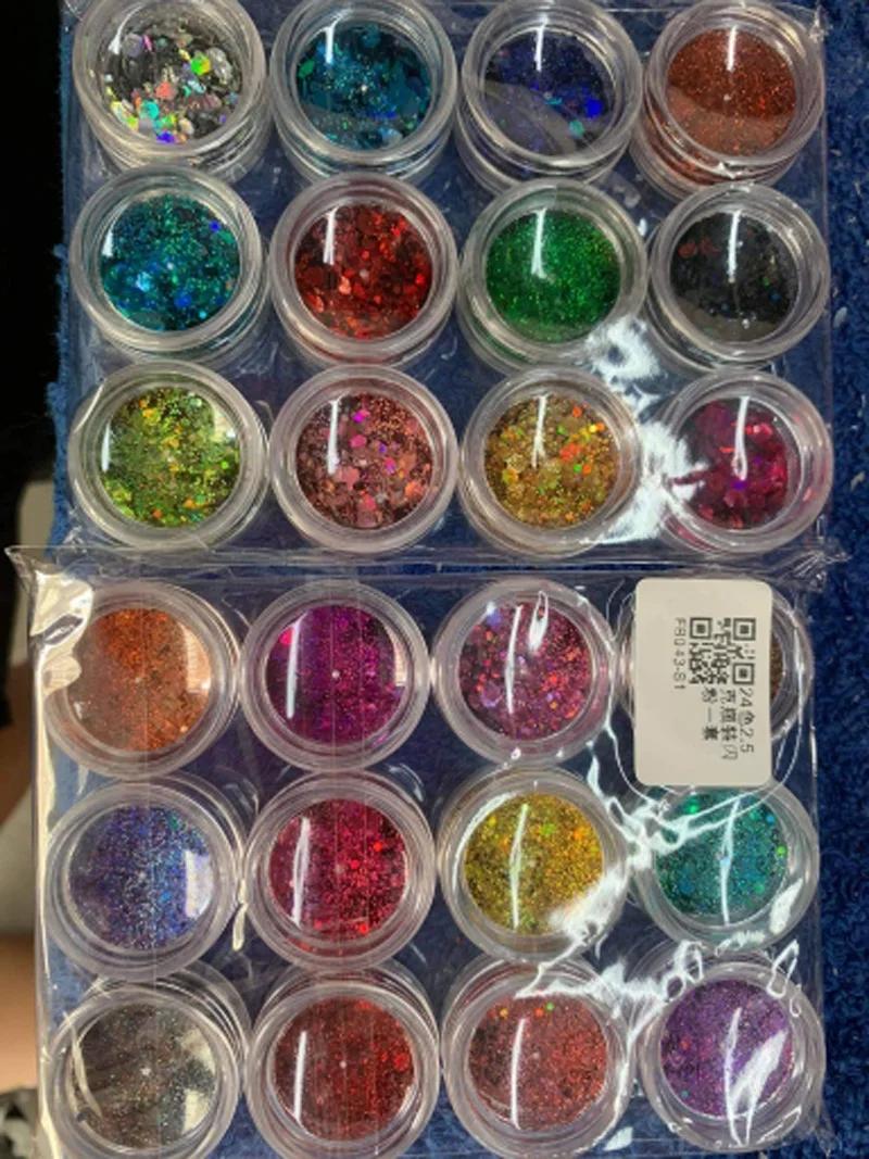 Paillettes laser holographiques pour ongles, 24 couleurs au total