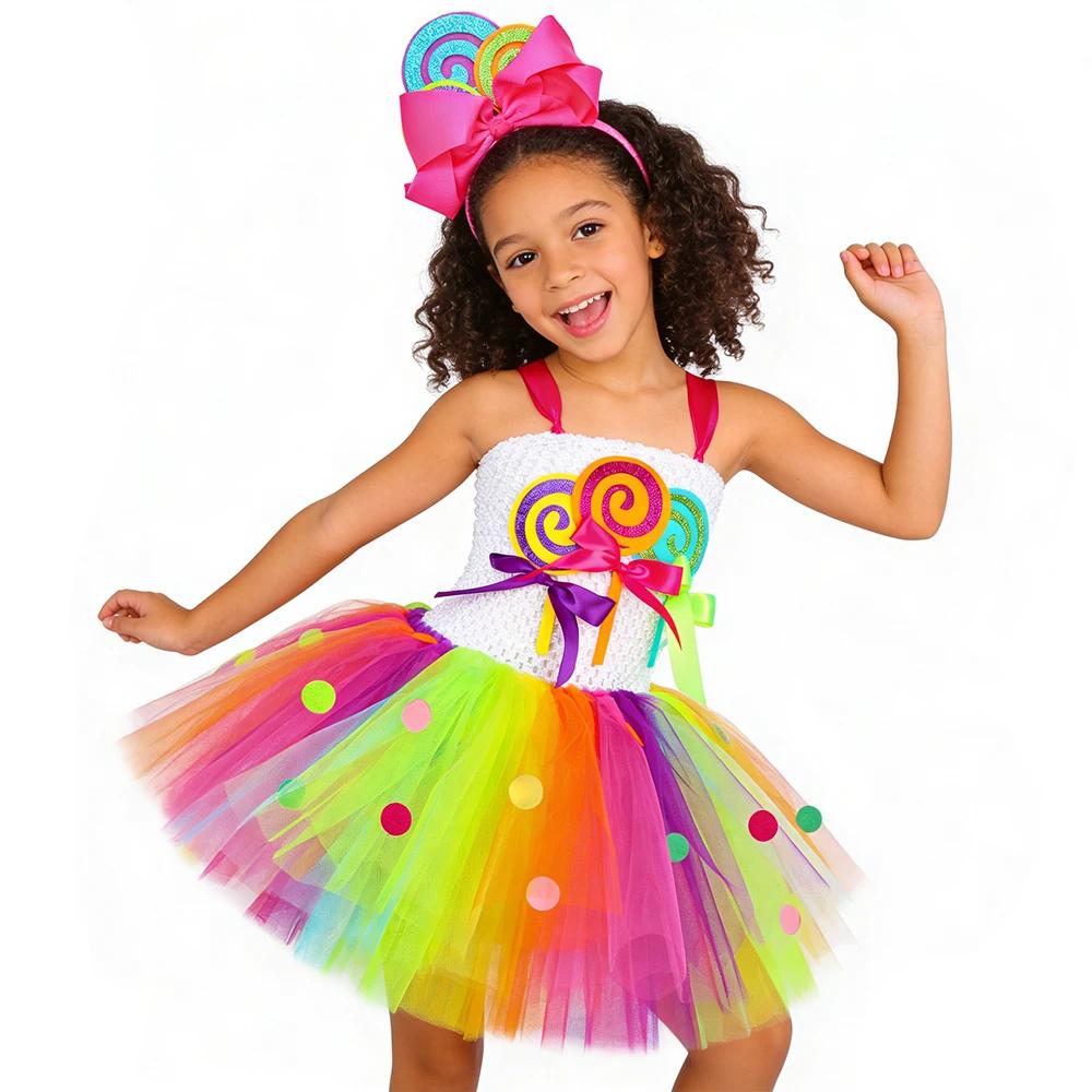 Costume de sucette arc-en-ciel pour filles, robe de princesse Tutu de fête d'anniversaire, robe de b