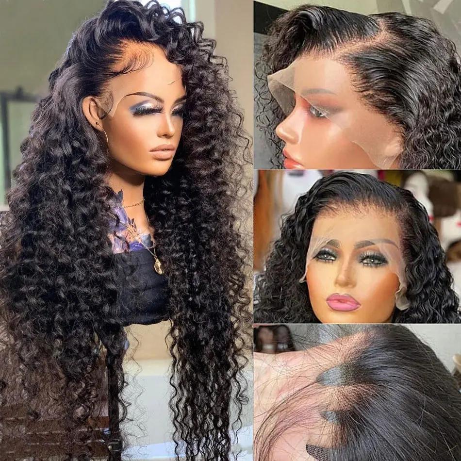 Perruques en cheveux humains bouclés de 40-42 pouces avec dentelle frontale pour femmes noires, pré-