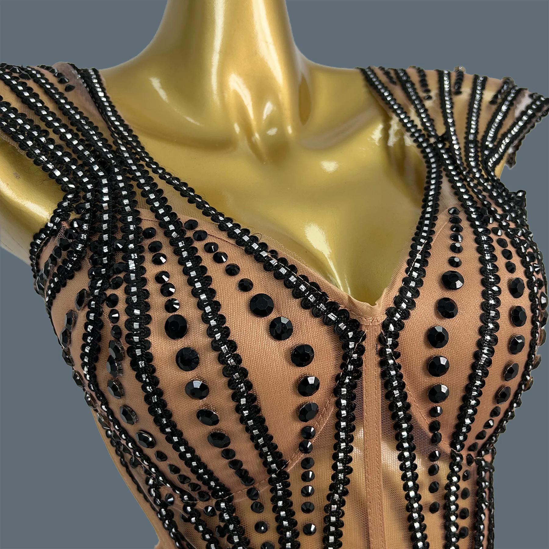 Jianrui – tenue de soirée scintillante avec strass noirs, tenue de Club transparente en maille pour