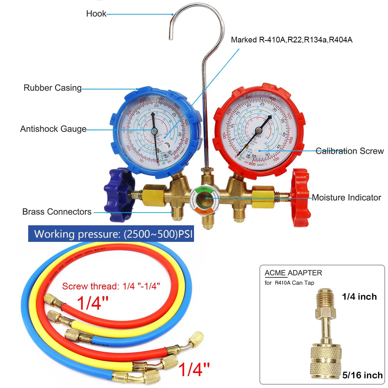 Ensemble de jauges de collecteur de réfrigérant, outil de Diagnostic de climatisation, tuyau à croch