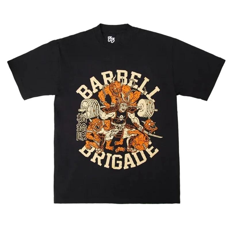 Barbell Brigade T-Shirt surdimensionné en coton pour hommes, col rond, manches courtes, Fitness, spo