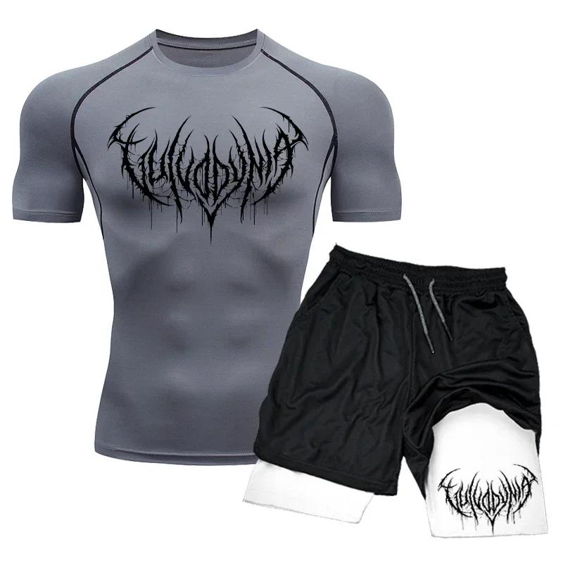 Ensemble t-shirt et short de compression pour homme, maillot moulant à séchage rapide, survêtement d