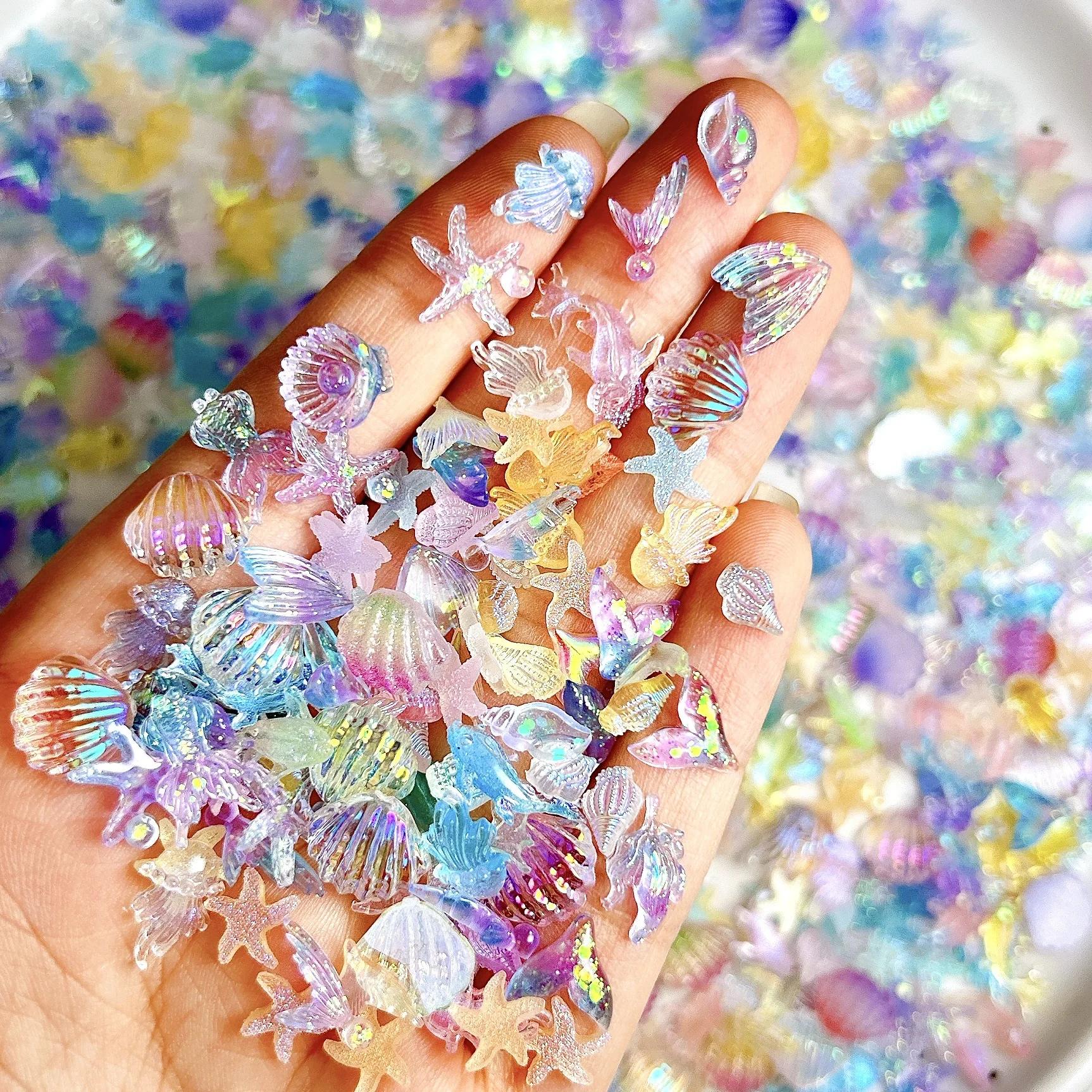 Accessoires de la série océan pour Nail Art, résine 3D dégradée, sirène, coquille de dauphin, étoile