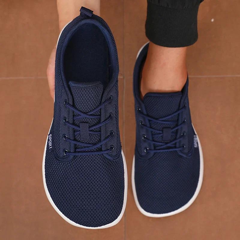 Chaussures à bout large pour hommes, respirantes, en maille tricotée, confortables, pieds nus, décon