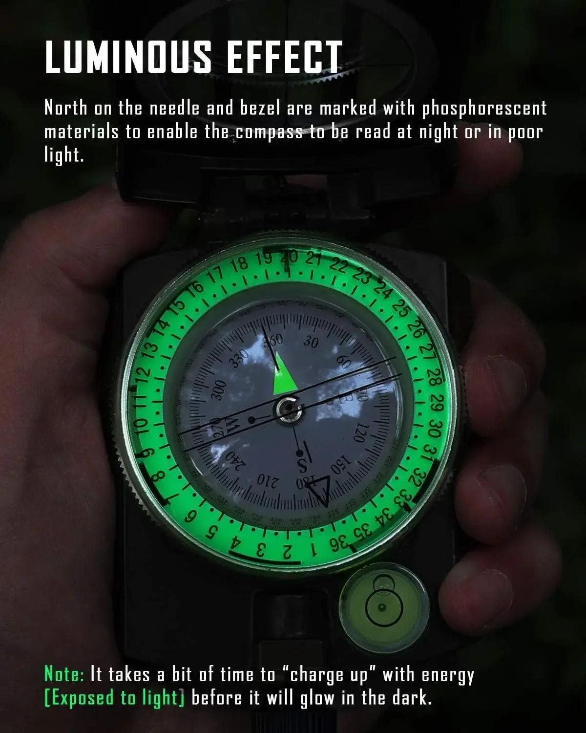 Boussole de survie tactique boussole de vue en métal professionnelle de haute précision lumineuse po