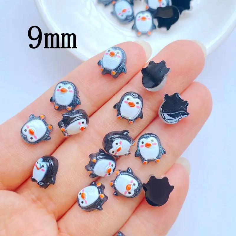 50pcs nouveau mignon 9mm résine Mini pingouin série dos plat pierre Figurines bricolage mariage Scra