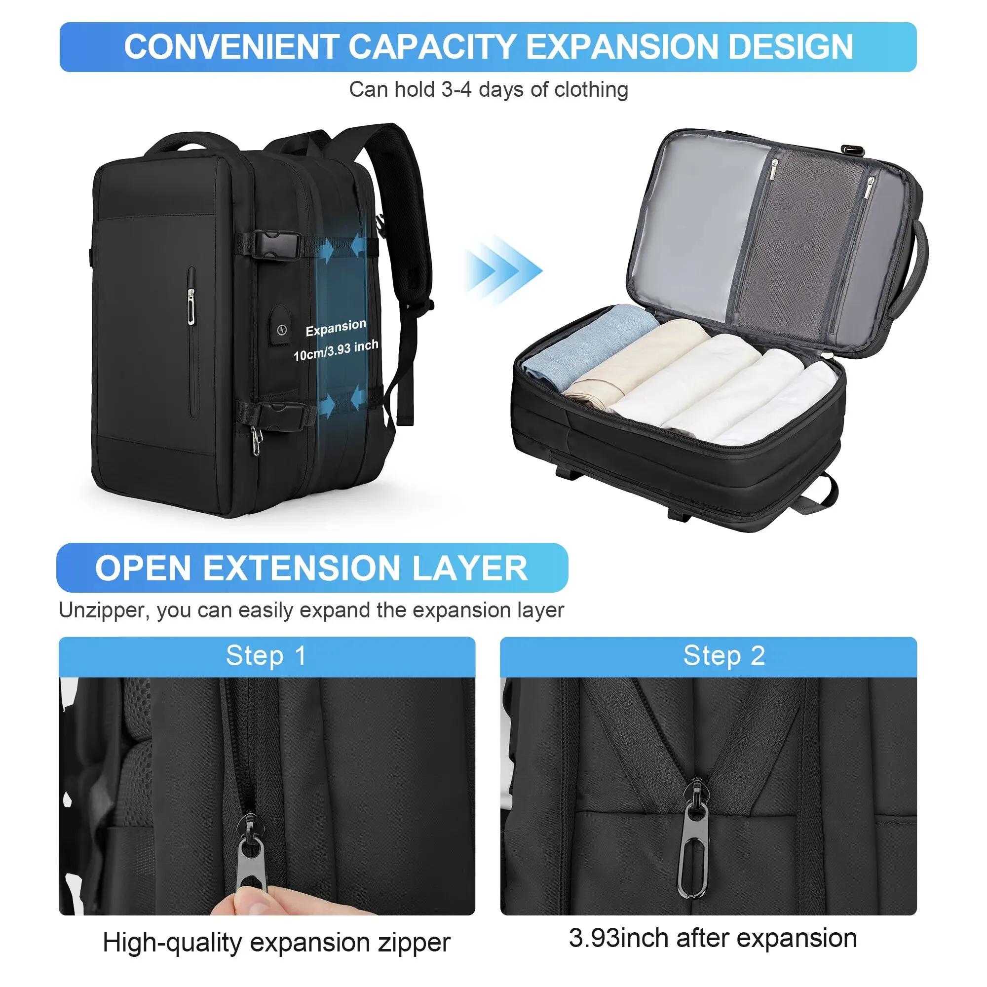 Likros hommes sac à dos voyage d'affaires sac à dos à main étanche extensible sacs à dos grande capa