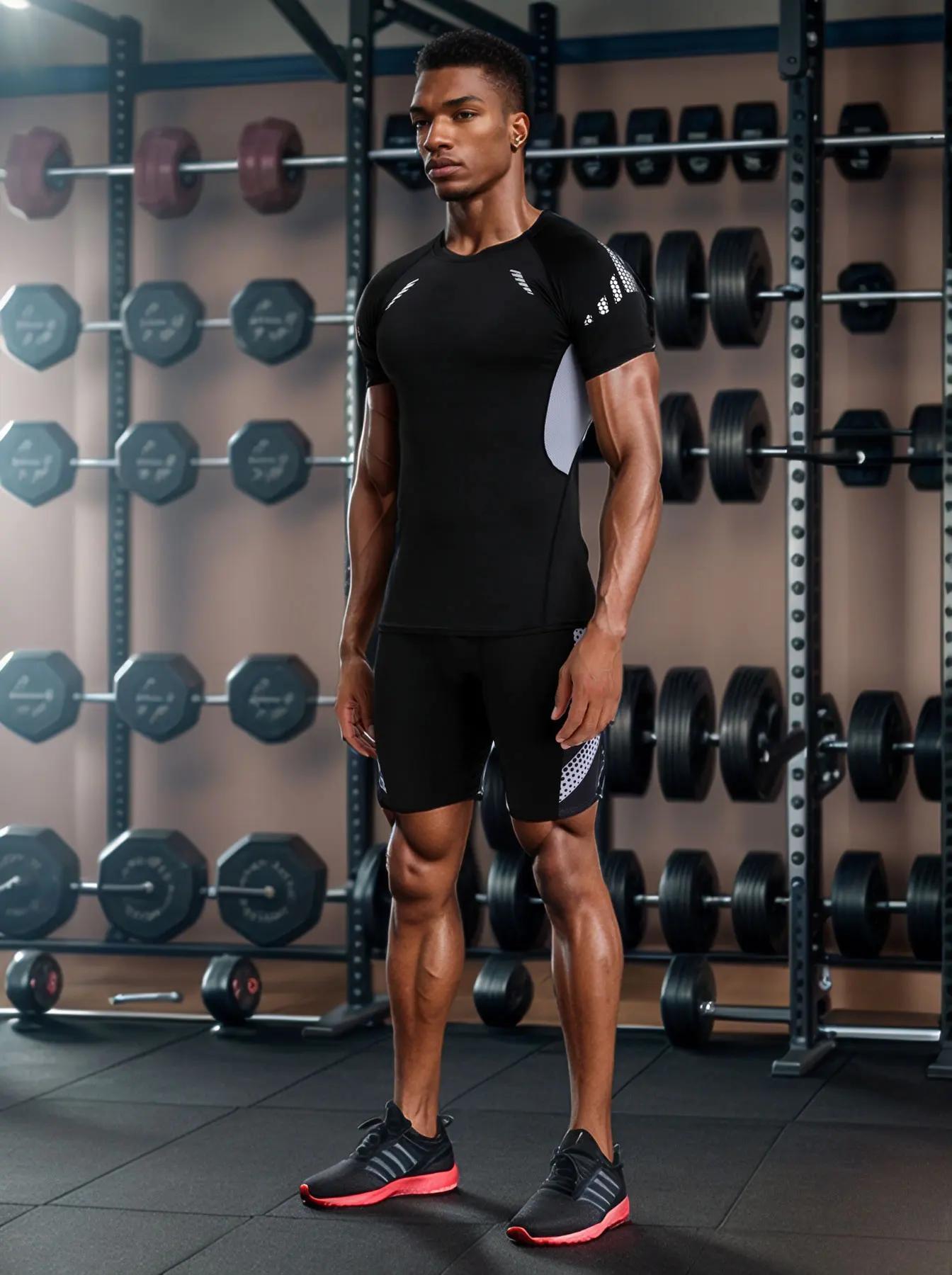 T-shirt de sport à séchage rapide pour hommes, haut de couche de base athlétique à haute élasticité,