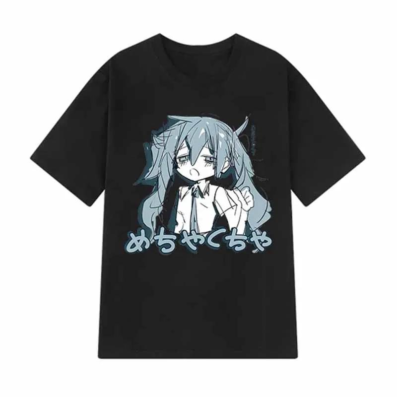 Japonais Y2K Anime Femmes T-shirt Coton Lâche Streetwear T-shirts Occasionnels Grande Taille à manch
