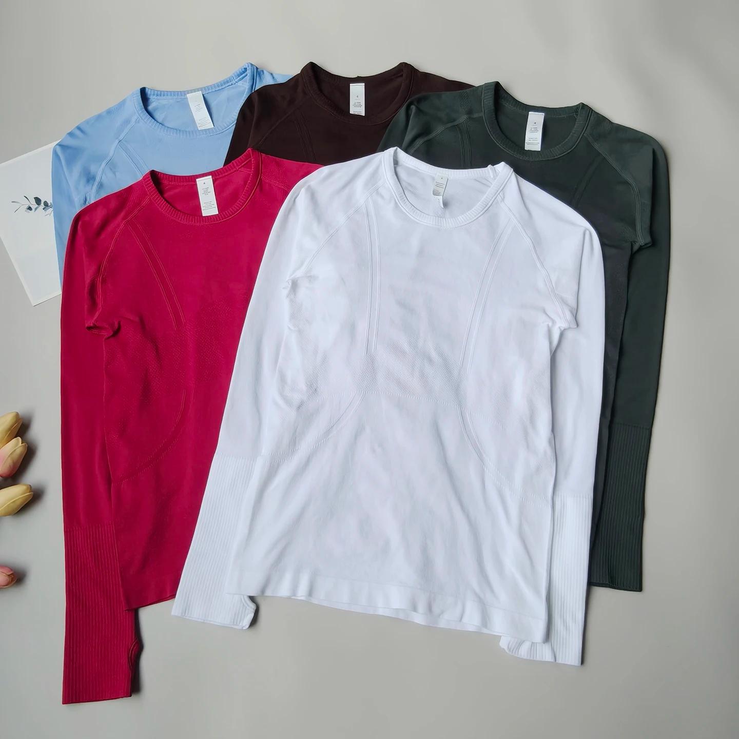 Chemise de Yoga sans couture pour femmes, hauts de sport, col rond, coupe cintrée, manches longues,