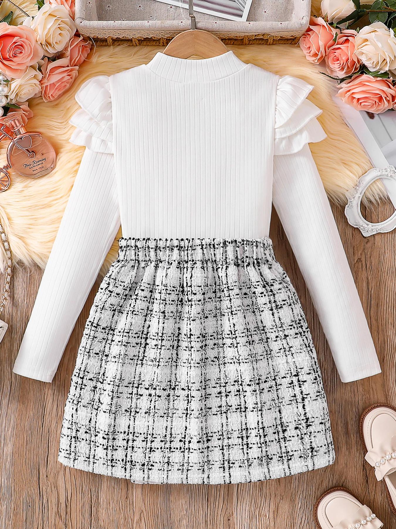 Printemps et automne 2 pièces enfants mode vêtements de sport blanc col haut à manches longues haut