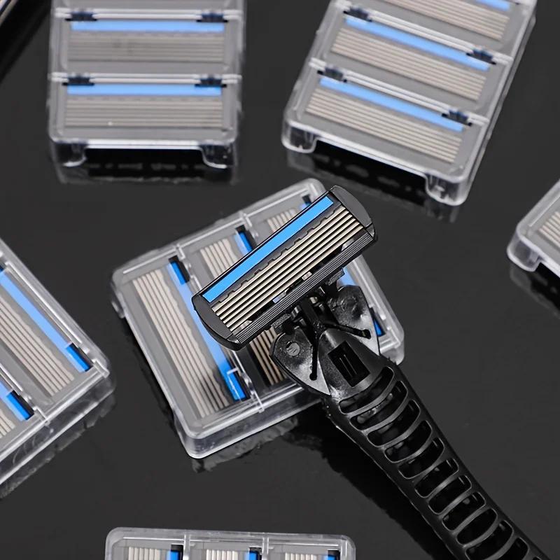 Lame de rasoir à 6 couches en acier inoxydable pour homme, rasoir classique lavé à l'eau, lame tranc