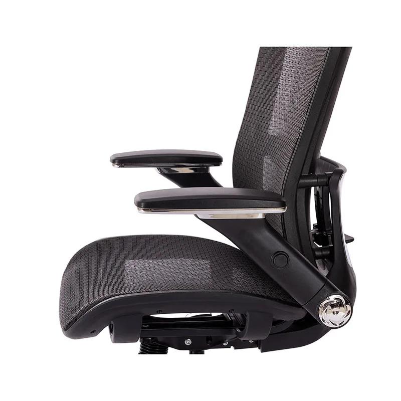 Chaise de bureau ergonomique en maille noire, dossier haut, repose-sauna réglable, bras rabattables,
