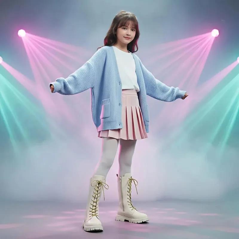 Bottes mi-mollet en cuir blanc à lacets pour filles, avec fermeture éclair latérale, semelle souple,