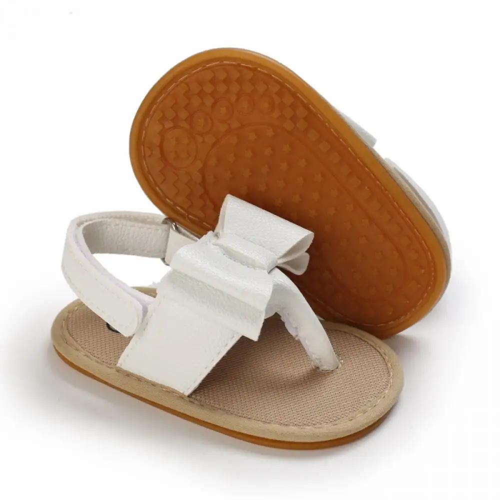 Sandales classiques en cuir pour bébés garçons et filles, antidérapantes, avec nœud de couleur unie,