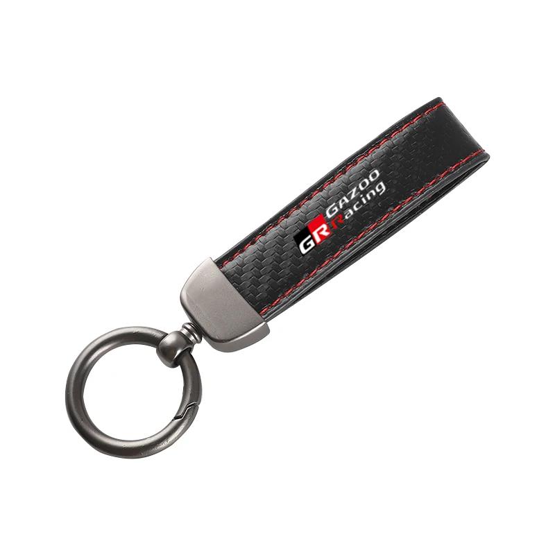 Porte-clés de voiture en cuir et fibre de carbone, porte-clés en alliage de zinc, Toyota GazIncome,