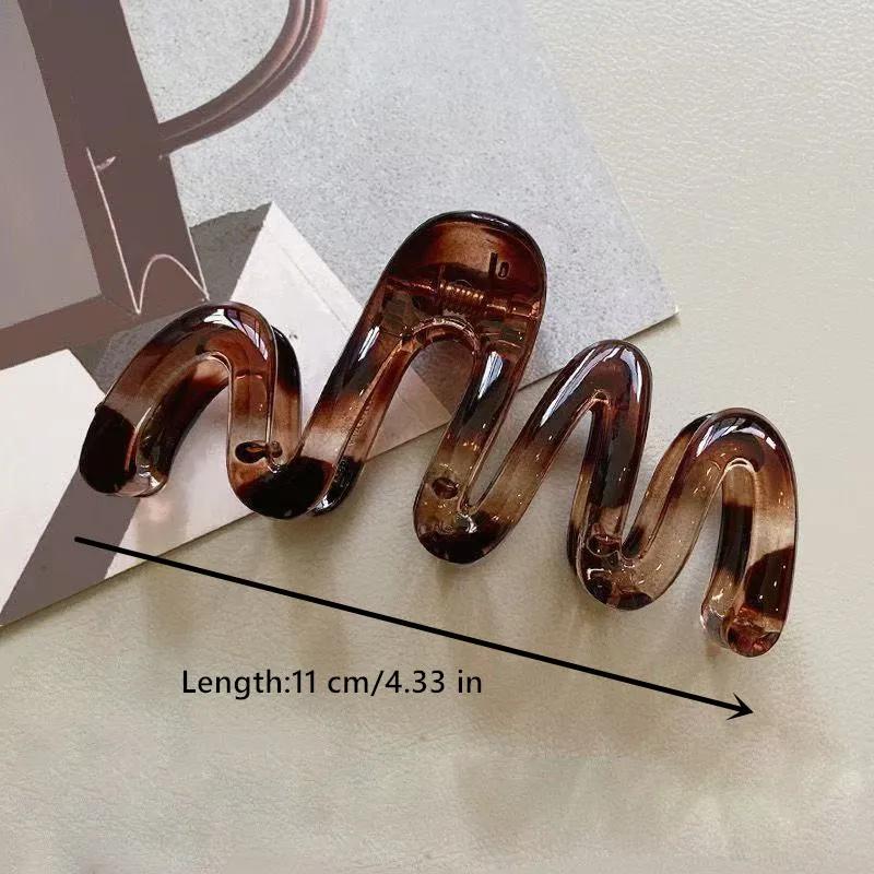 Pince à cheveux ondulée pour femmes, marron ambre brillant, 11cm/4,33 pouces, grande pince à cheveux