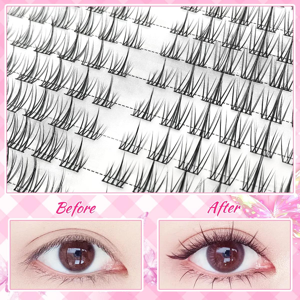 Faux cils naturels légers en grappe de 320, Style tournesol C-Curl, réutilisables pour débutants