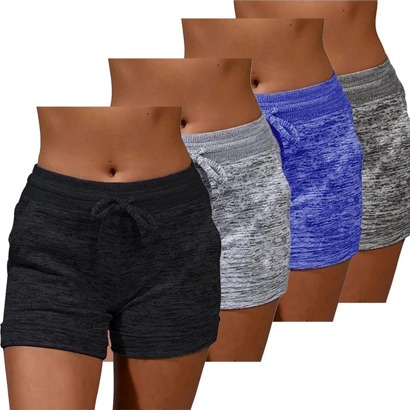 Short à taille élastiquée pour femme, pantalon de survêtement monochrome, pantalon de yoga, pantalon