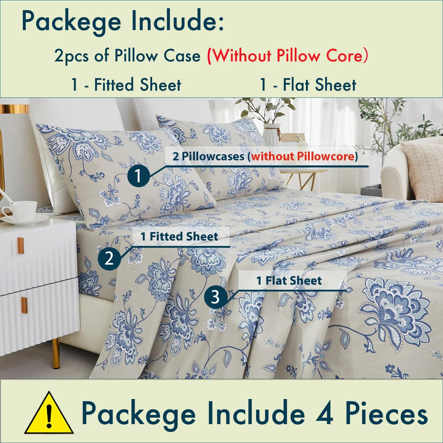 Ensemble de draps en coton égyptien 100% 600TC, 4 pièces, motif Paisley damassé bleu Boho, doux pour