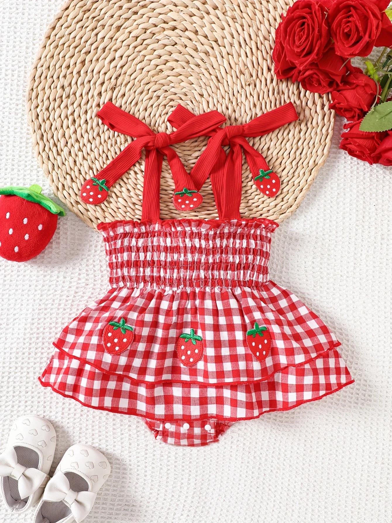 Robe barboteuse smockée à bretelles à nouer pour bébé fille – Corsage froncé extensible et jupe supe