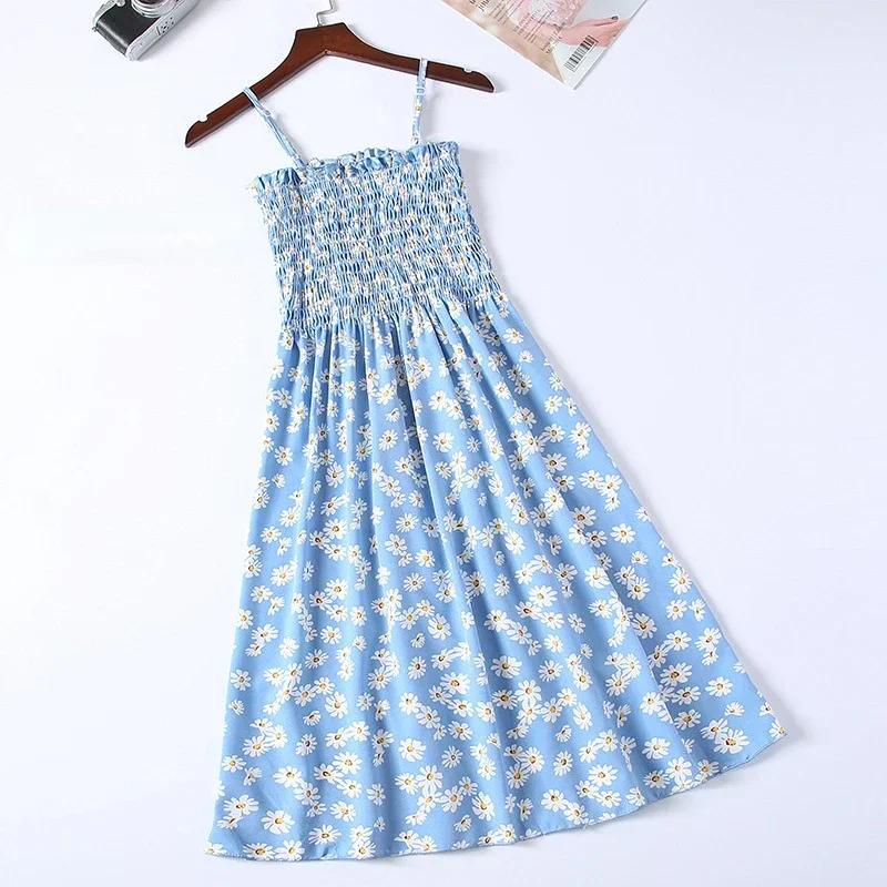 Robe Camisole d'été en mousseline de soie, sans manches, Mini, mode, taille élastique, décontractée,