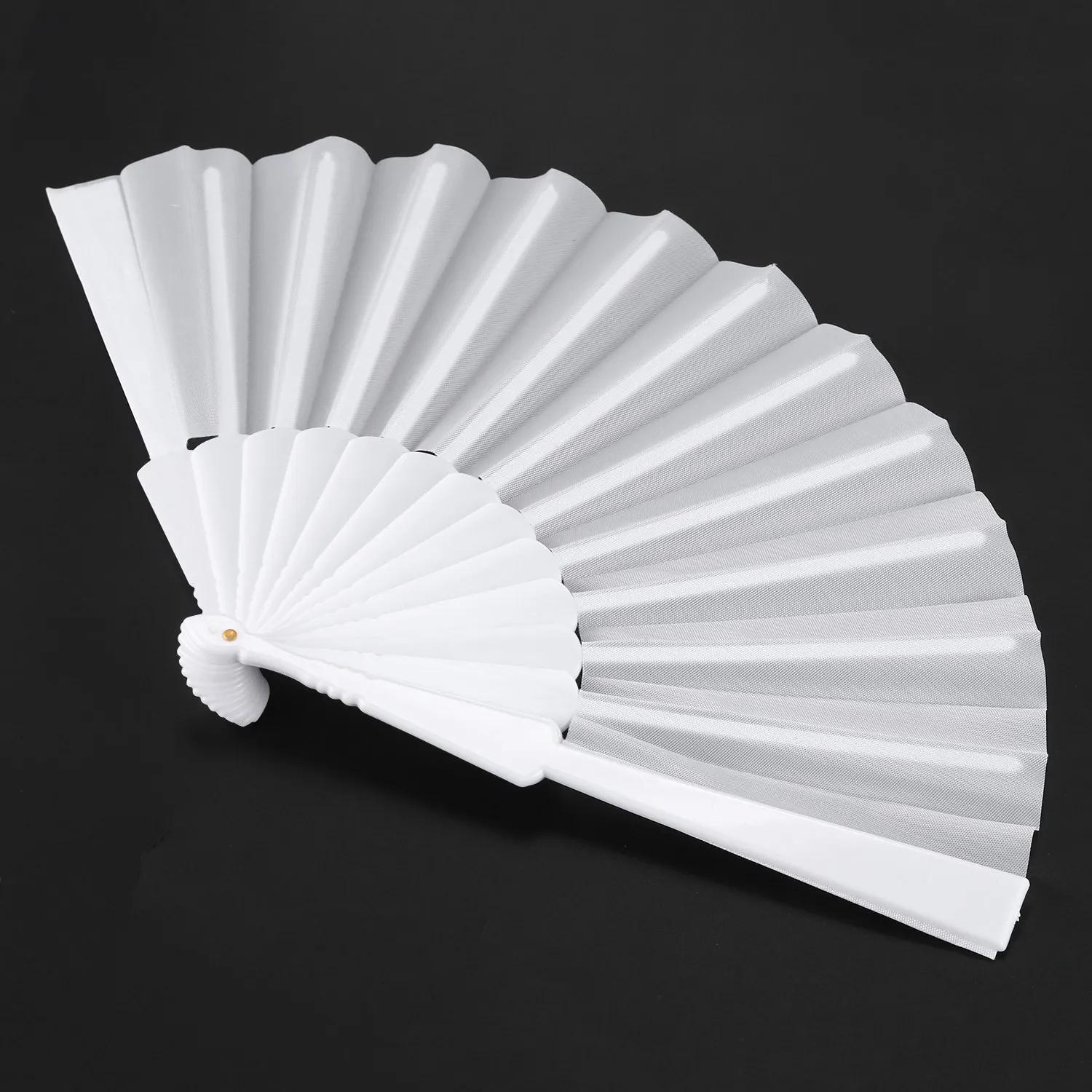 Éventail Pliable à la Main en Tissu Plastique Blanc pour Homme et Femme