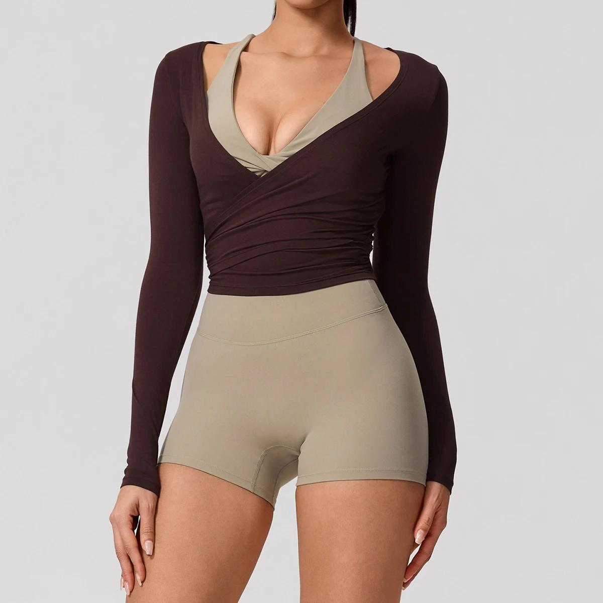 Nouveau haut de yoga une pièce à manches longues pour femme, idéal pour l'entraînement, le ballet et