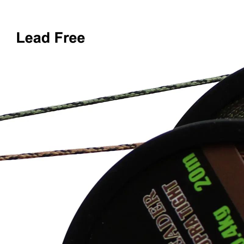 Ligne de Leader de pêche à la carpe, 20m, tissé sans plomb, camouflage vert, noyau sans plomb, 45lb,