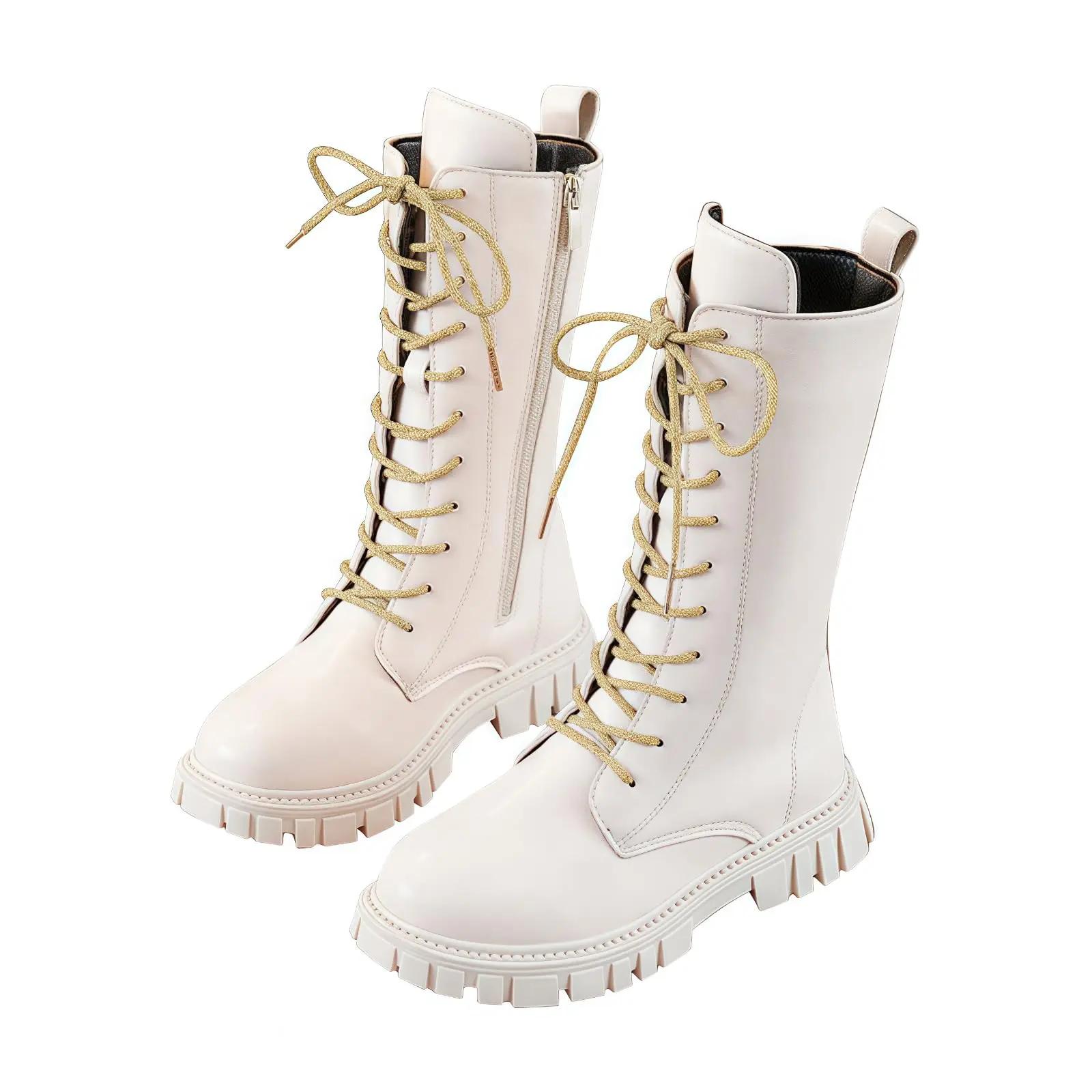 Bottes en cuir PU blanc pour filles, Chic, Style coréen, mode décontractée et polyvalente, sangle la