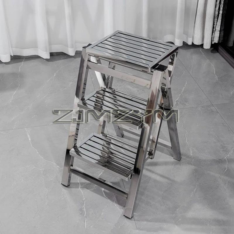 Tabouret d'échelle en acier inoxydable pliant télescopique épaissi escabeau intérieur multifonctionn
