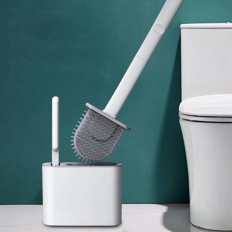 Brosse de nettoyage de brosse de toilette en Silicone, tête plate, Flexible, mural, nettoyeur de cuv