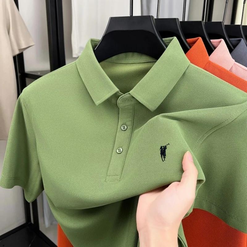 Pony de marque de luxe broderie à manches courtes polo shirt été respirant couleur solide hommes déc