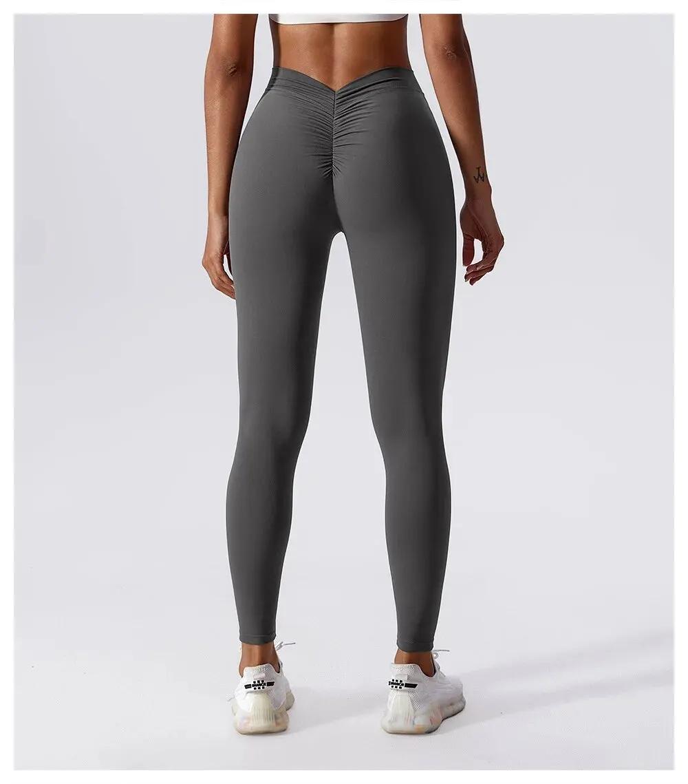 Pantalon de yoga fitness taille en V pour le dos, lifting des hanches, pêche au miel, collants de sp