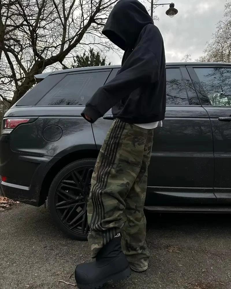 Jean baggy rétro Y2K, pantalon en denim à jambes larges, pantalon de survêtement camouflage brodé ra
