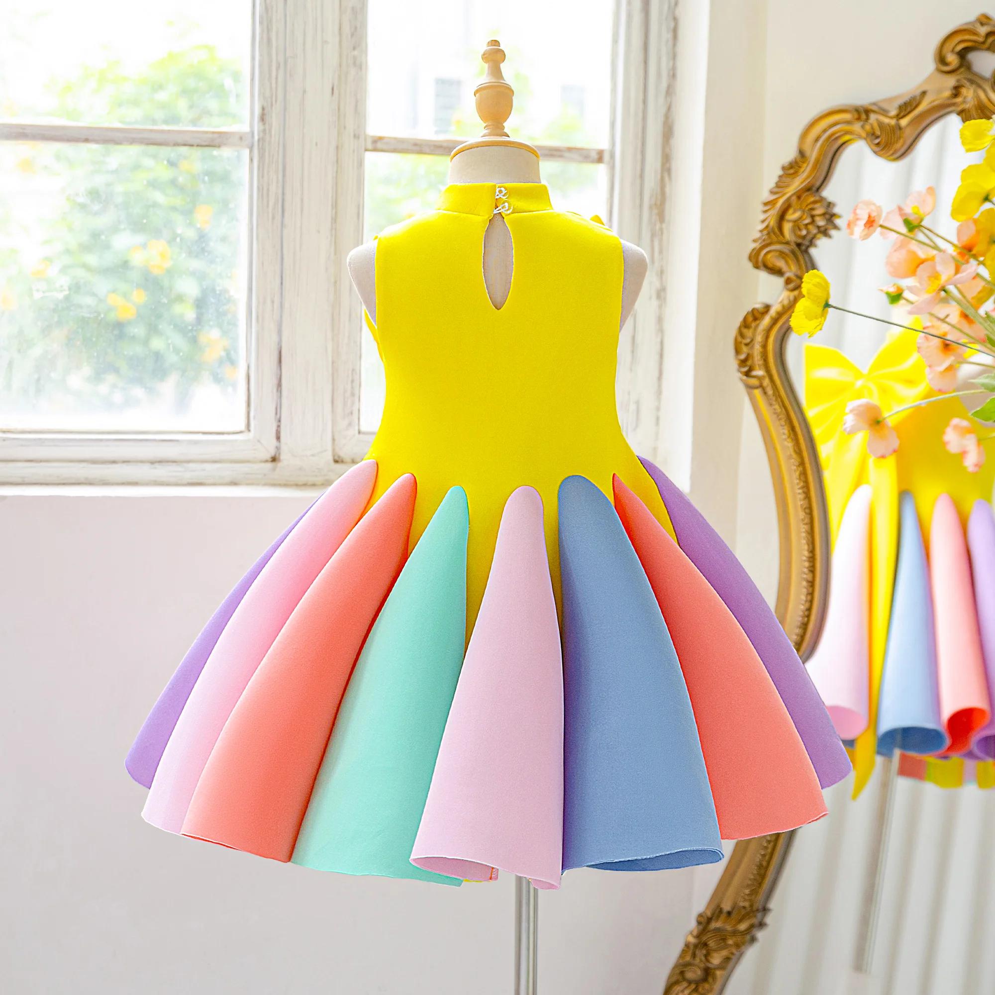Robes de demoiselle d'honneur colorées d'été pour filles, élégantes robes de princesse avec nœud pou