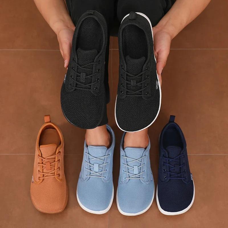 Chaussures à bout large pour hommes, respirantes, en maille tricotée, confortables, pieds nus, décon