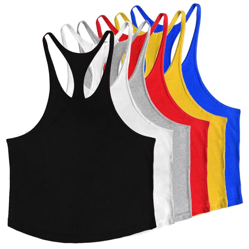 Débardeur basique en coton de couleur unie pour hommes, sans manches, dos en Y, gilet de gymnastique
