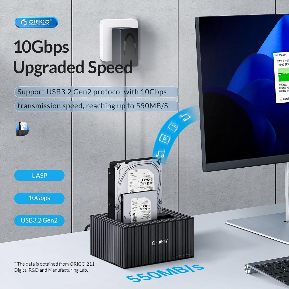 ORICO-Station d'accueil pour disque dur 3.5/2.5 ", Type-C, 5Gbps, pour HDD/SSD, avec alimentation 12