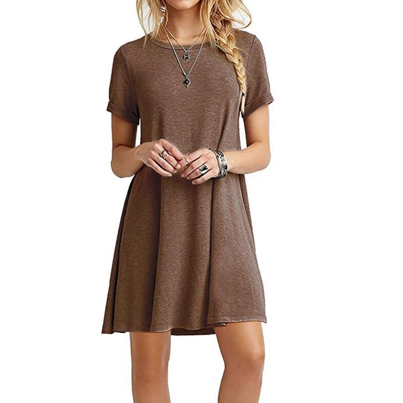 Femmes décontracté à manches courtes t-shirt robe Vintage col rond imprimé Mini robe ample élégant S