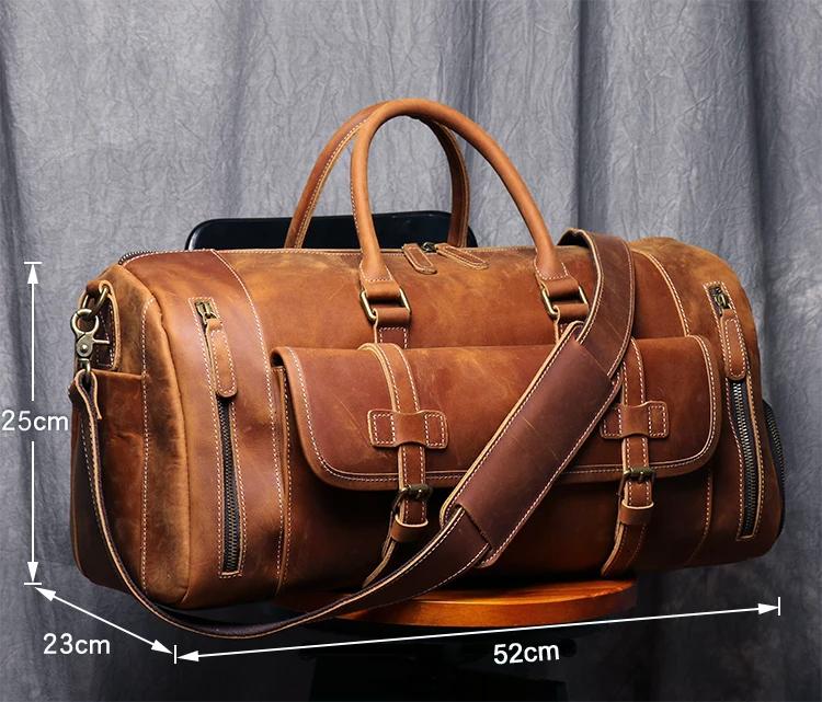 MUNUKI Vintage Crazy Horse sac de voyage en cuir véritable grand sac à bagages hommes sac de sport e