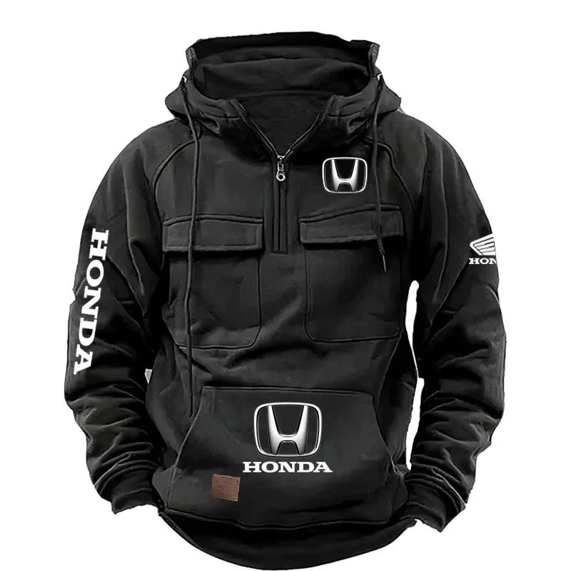 Sweat à capuche rétro Honda pour homme, automne et hiver, avec fermeture éclair, multi-poches, style
