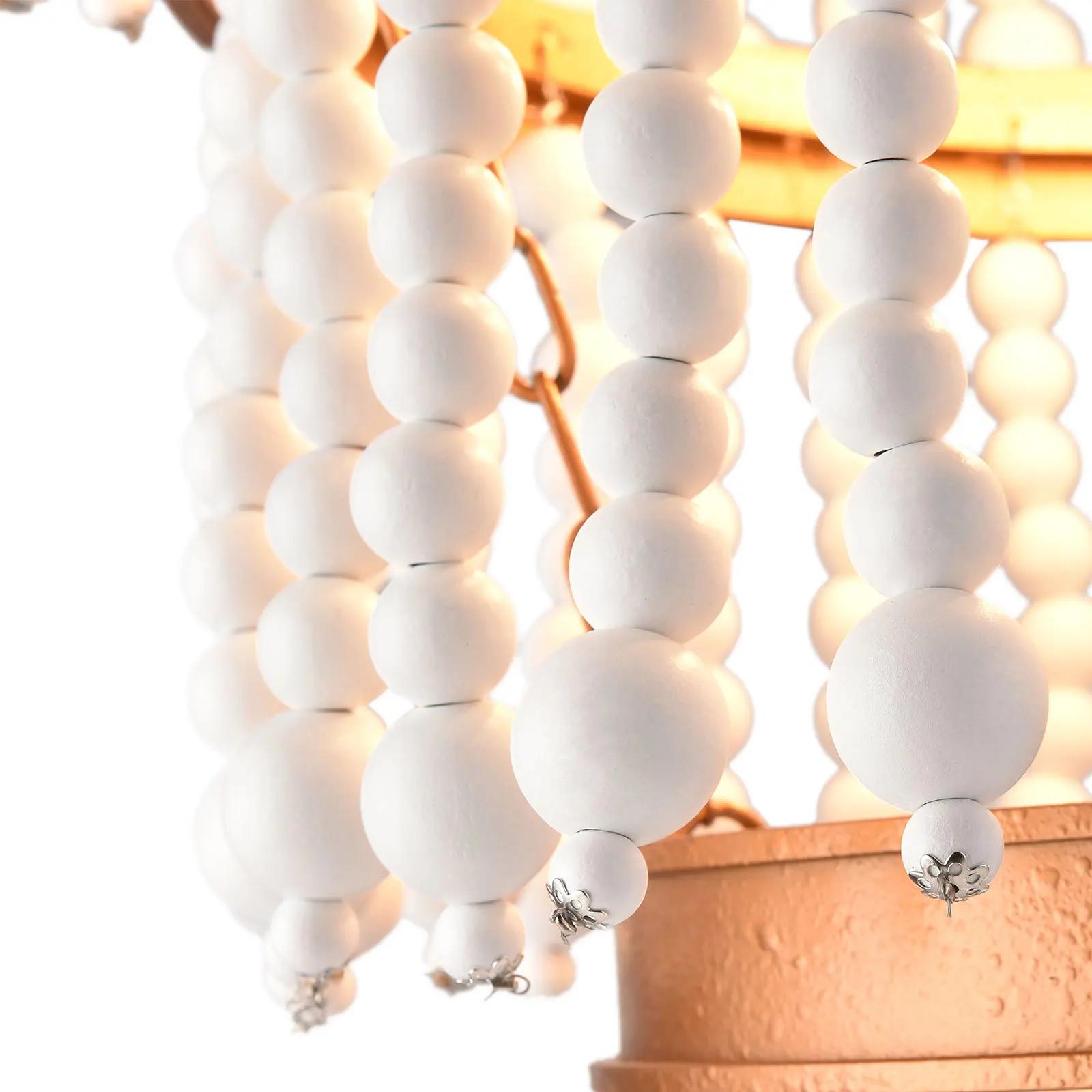 LOYALHEARTD-Lustre en perles de bois à 5 lumières, pendentif en perles Boho rustiques, conflicLight