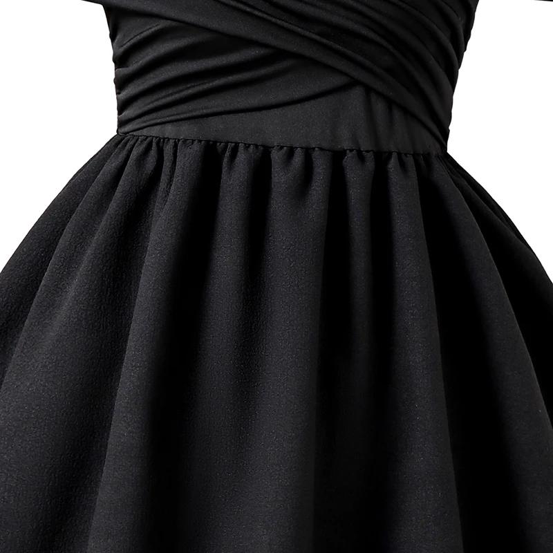 Robe d'été noire pour filles, couleur unie, écharpe, manches courtes, froncée, à plusieurs niveaux,