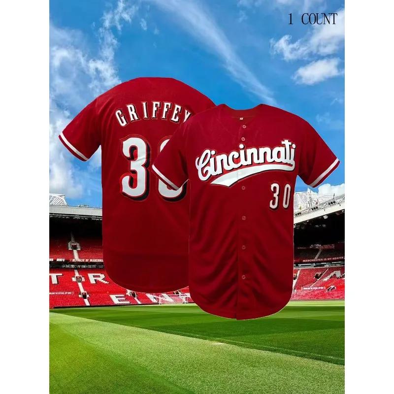 Hommes # 30 Maillot de baseball Cincinnati Chemise de baseball cousue Coupe ample, haut de sport à m